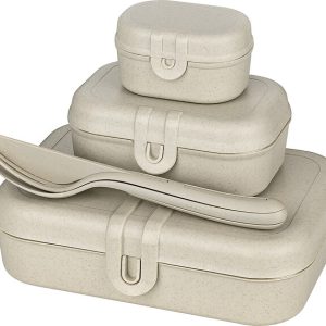 Lunchbox + couverts koziol PASCAL READY lot de 4 couleur nature desert sand