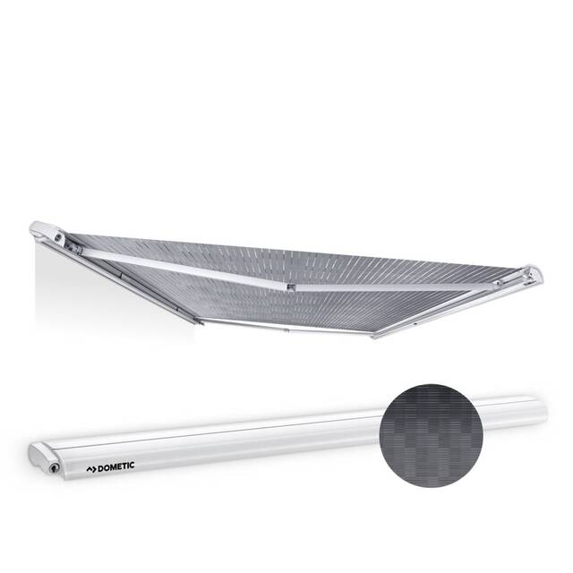 Store de toit DOMETIC PerfectRoof PR 2500 350 x Toile col. horizon grey, Cadre Cadre col. blanc, moteur 12 V